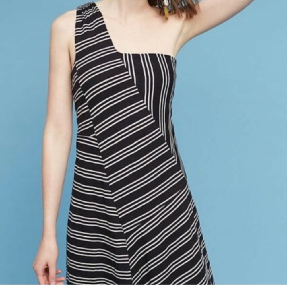 Anthropologie MAEVE One Shoulder Navy Striped Dress L